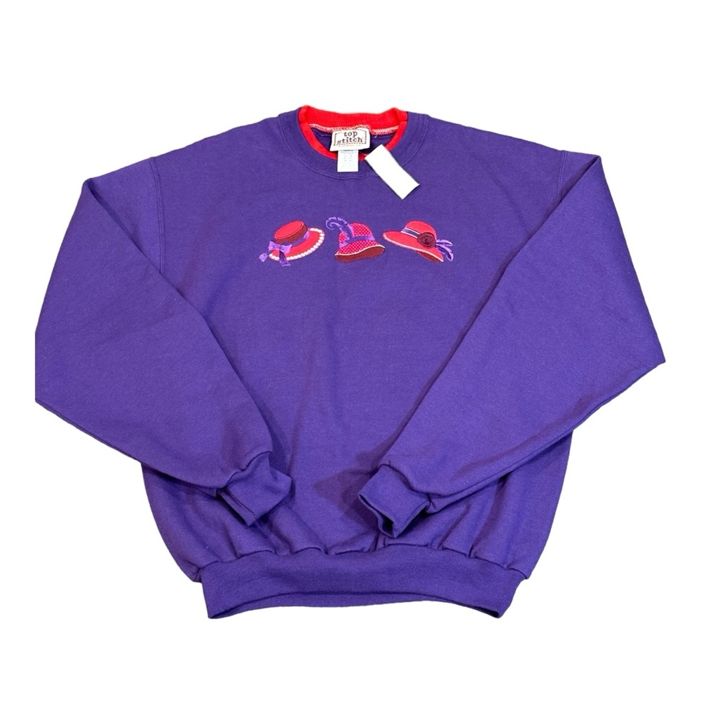 VTG 90's Top Stitch By Morning Sun Purple Double Collar Grandma Hats Sweatshirt